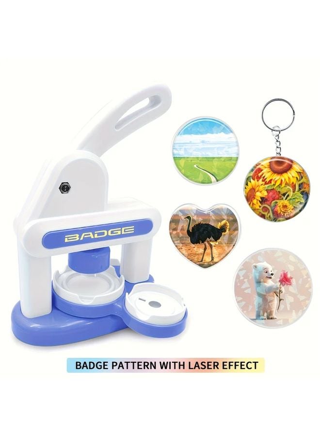 Blue Manual Badge Making Machine DIY No Electricity For Birthday Christmas Gifts - Image 1